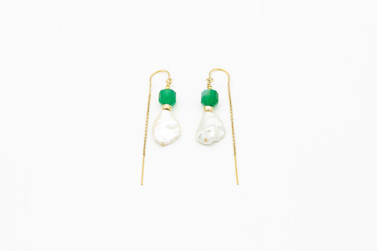 Keshi Pearl and Agate Drop Earrings