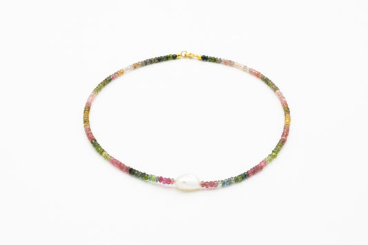 Multi Colour Tourmaline Pearl Necklace